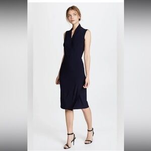 Norma Kamali Sleeveless V-Neck Black Faux Wrap Sheath Midi Dress.